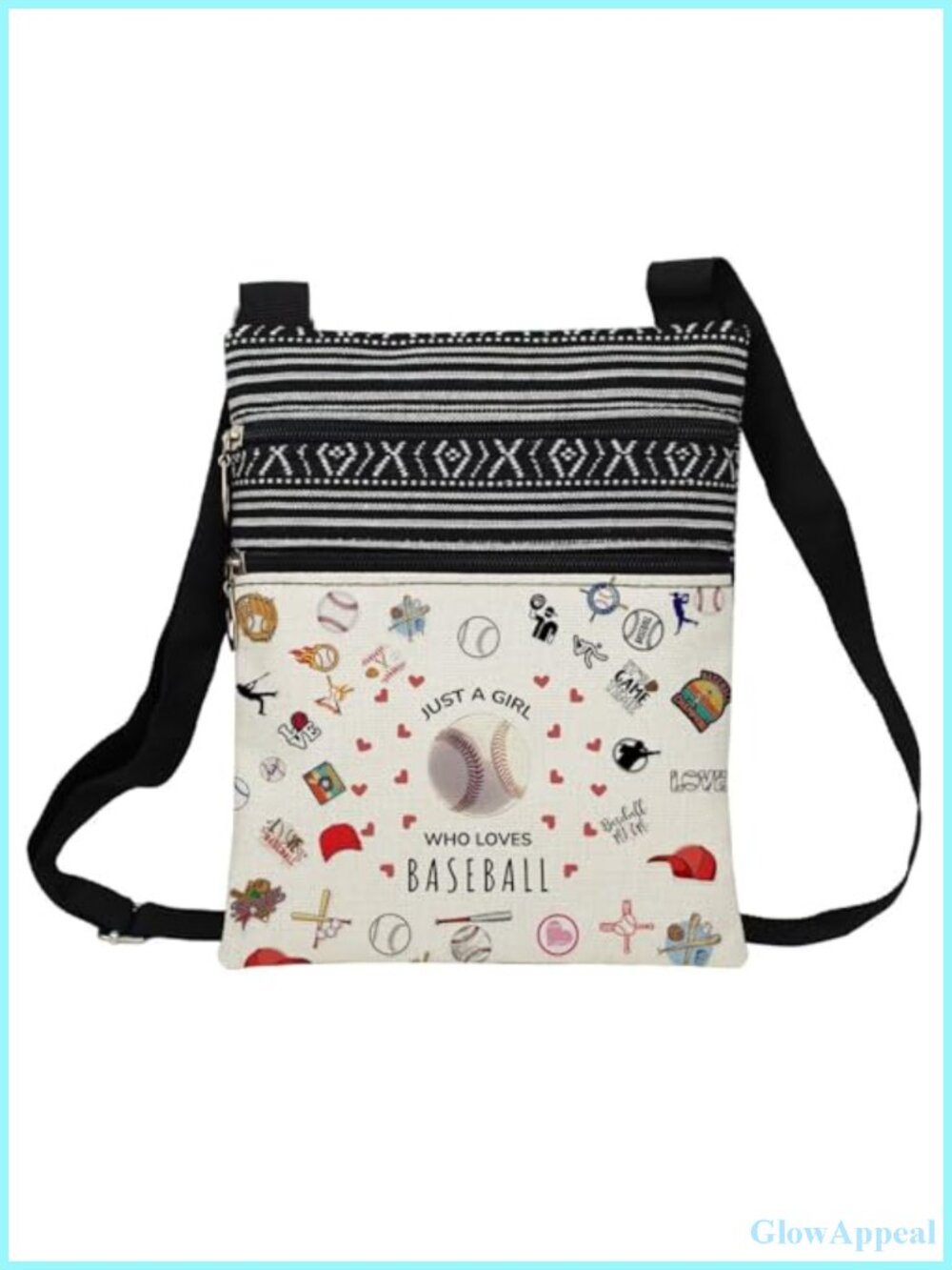 Polyester Crossbody Bag Adjustable Strap Zipper Pouch Small Ethnic Print